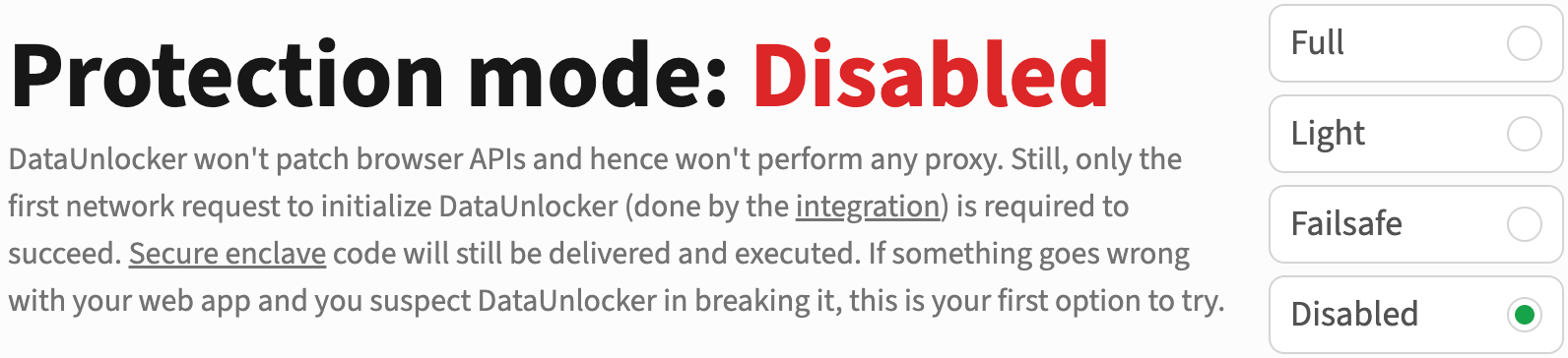DataUnlocker network protection disabled state description
