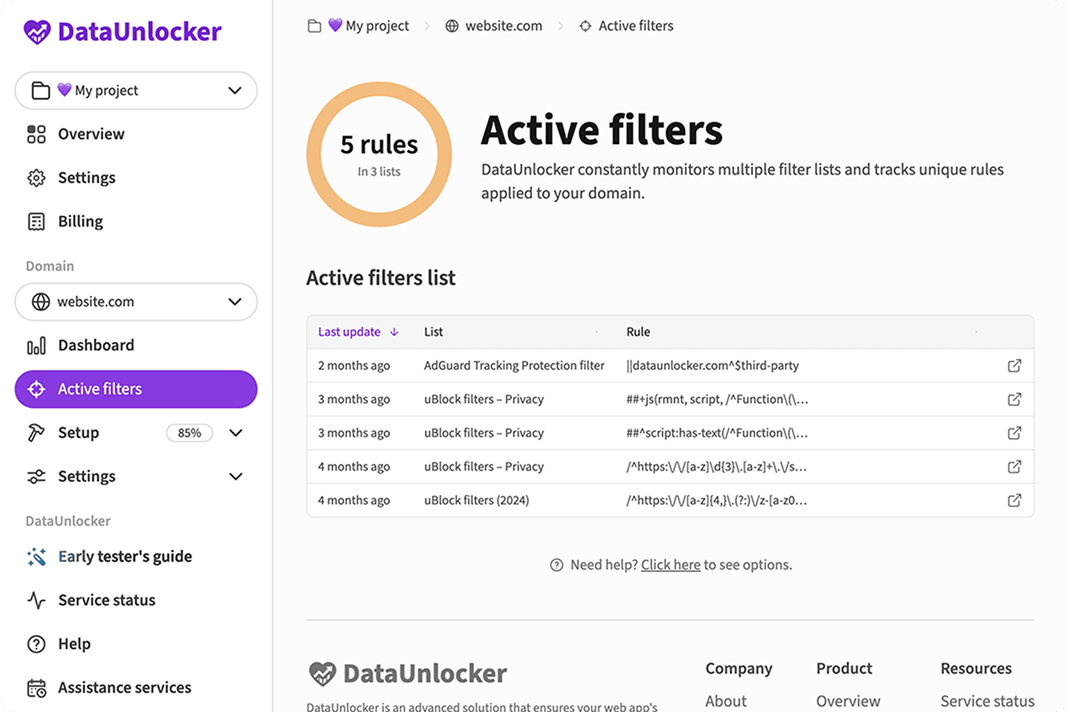 Monitor filter lists activity